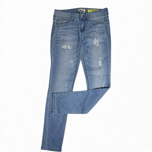 Indigo Rein Soft Sexy Ripped distressed anklet Skinny jeans size 7 Light Blue - Picture 2 of 5